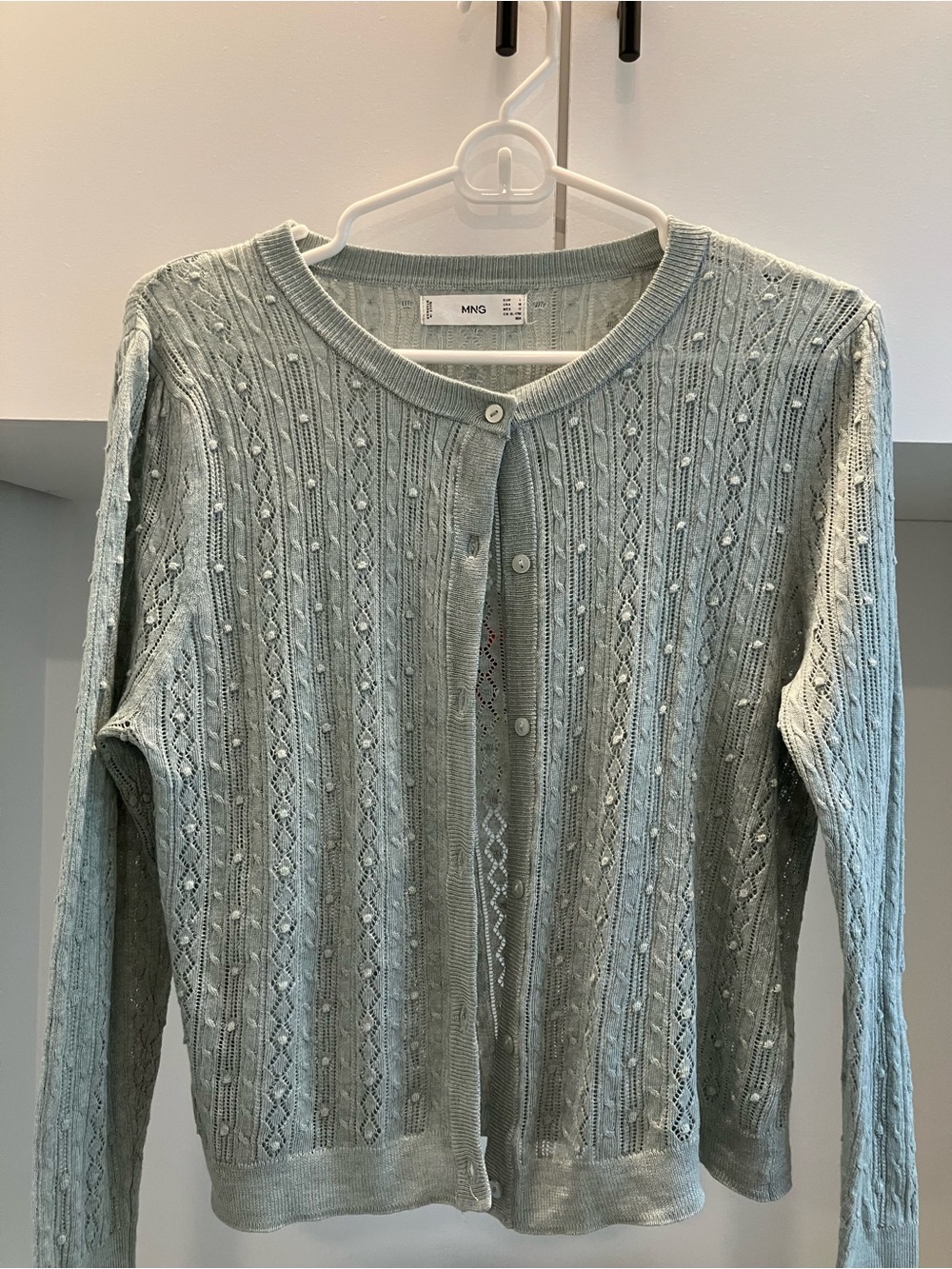 Mango Light Blue Gorgeous Delicate Pointelle Cardigan